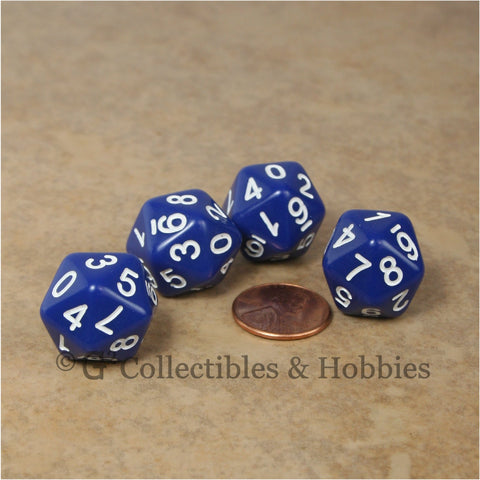 D10 (20 Sided) 0-9 Twice RPG Dice Set 4pc - Blue