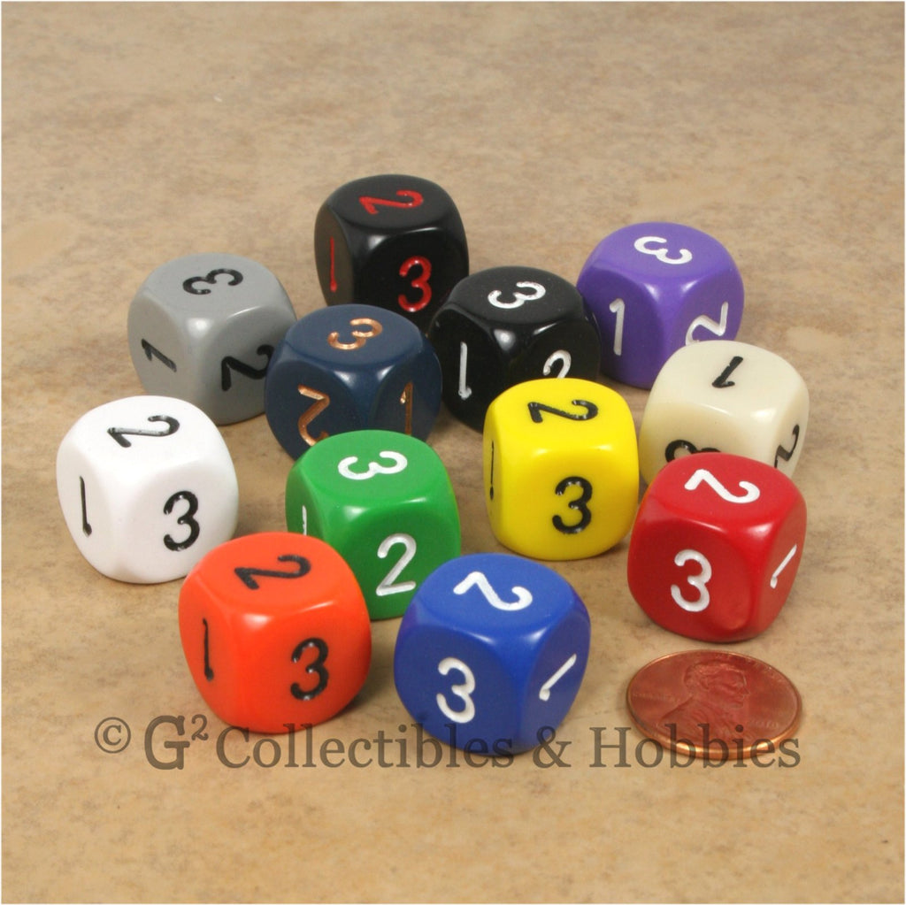 D3 (6 Sided) RPG Dice Set 12pc - 12 Colors (A)