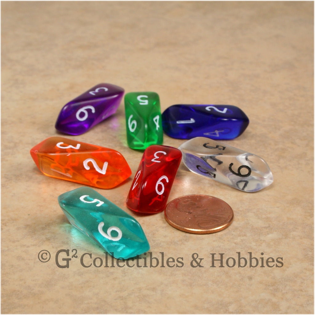 D6 Crystal Transparent Dice 7pc Set - 7 Colors