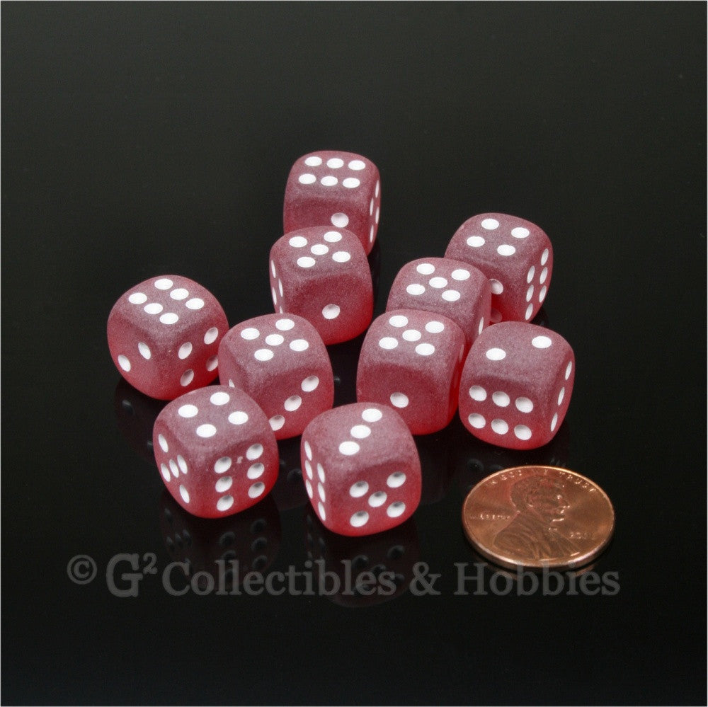 D6 12mm Frosted Red with White Pips 10pc Dice Set
