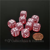 D6 12mm Frosted Red with White Pips 10pc Dice Set