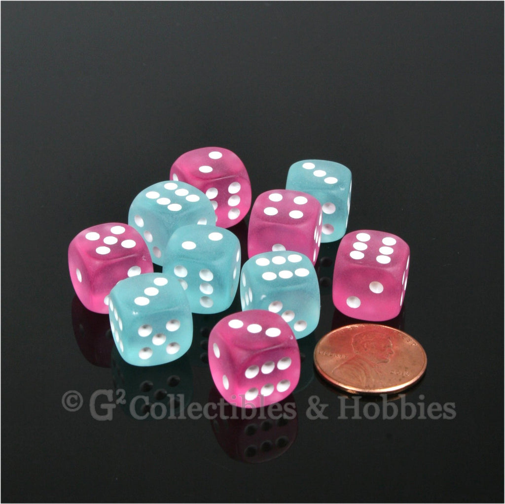 D6 12mm Frosted 10pc Dice Set - Pink & Teal