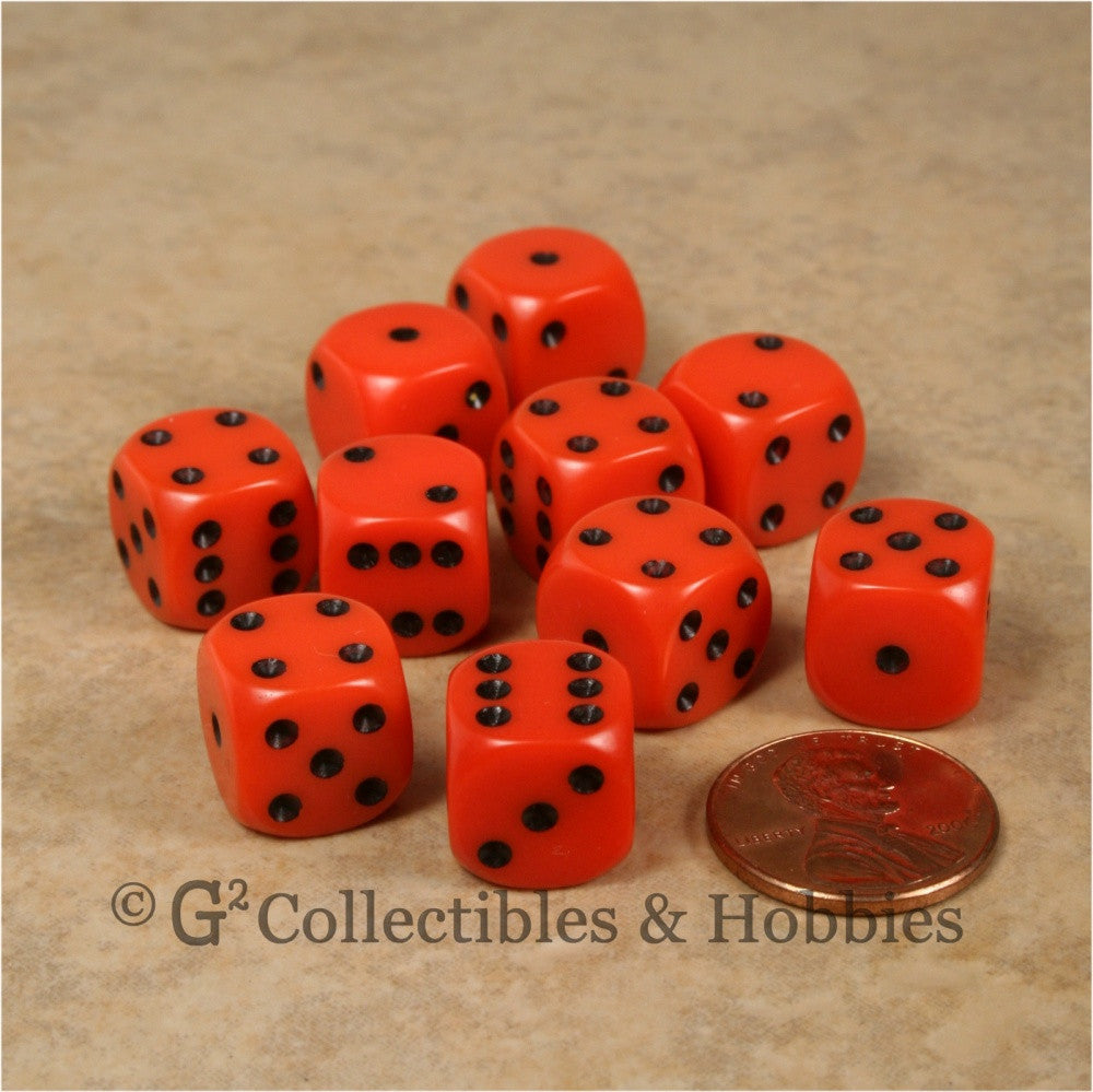 D6 12mm Rounded Edge Orange with Black Pips 10pc Dice Set