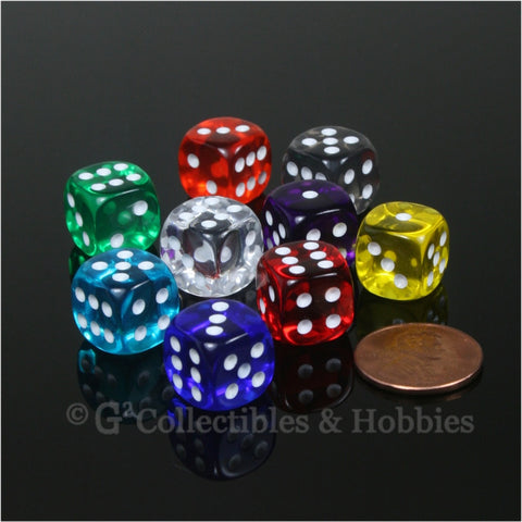 D6 12mm Transparent Multicolor 9pc Dice Set - 9 Colors