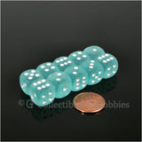 D6 12mm Frosted Teal with White Pips 10pc Dice Set