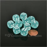 D6 12mm Frosted Teal with White Pips 10pc Dice Set