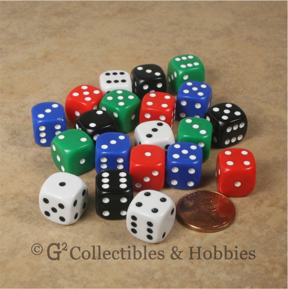 D6 12mm Rounded Edge Multicolored with White/Black Pips 20pc Dic
