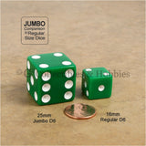 D6 25mm Opaque Green with White Pips 10pc Dice & Bag Set