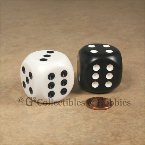 D6 Jumbo 32mm Rounded Edge Dice Pair - Black & White