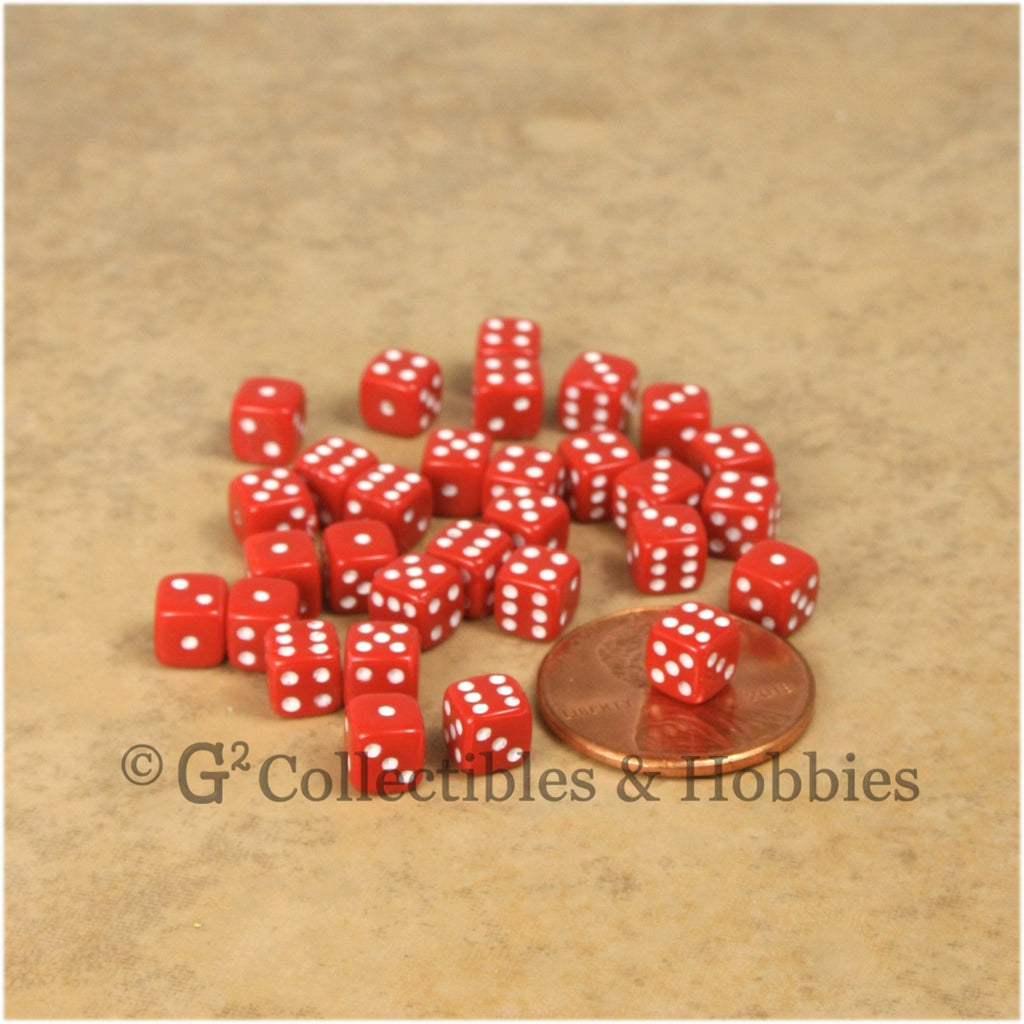 D6 5mm Deluxe Rounded Edge 30pc MINI Dice Set - Opaque Red