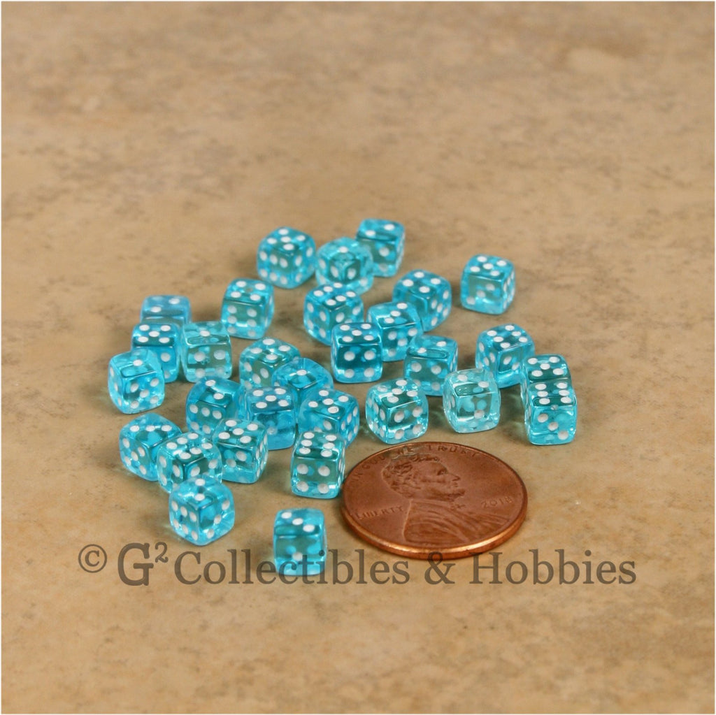 D6 5mm Deluxe Rounded Edge 30pc MINI Dice Set - Transparent Aqua Blue