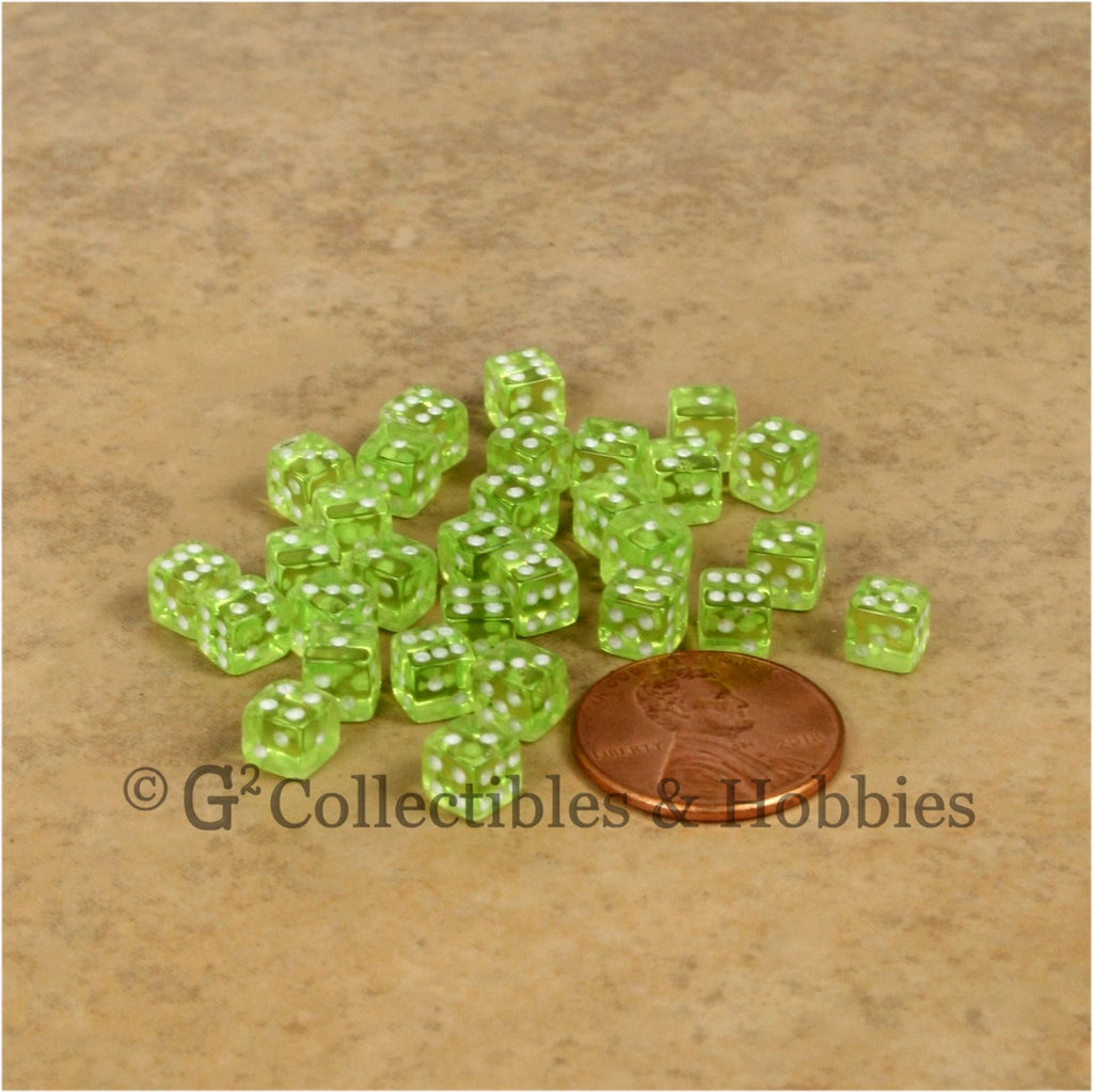 D6 5mm Deluxe Rounded Edge 30pc MINI Dice Set - Transparent Lime Green
