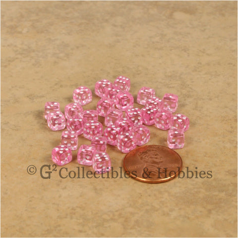D6 5mm Deluxe Rounded Edge 30pc MINI Dice Set - Transparent Pink