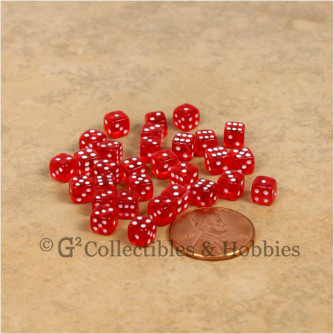 D6 5mm Deluxe Rounded Edge 30pc MINI Dice Set - Transparent Red