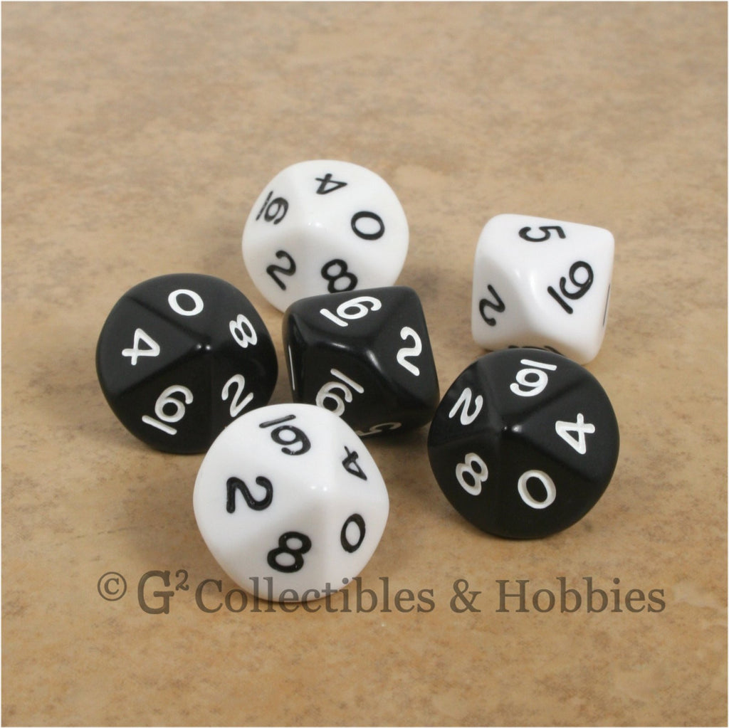 D10 RPG Dice Set : Opaque 6pc - Black & White