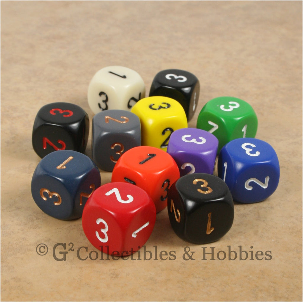 D3 (6 Sided) RPG Dice Set 12pc - 12 Colors (B)