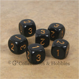 D3 (6 Sided) RPG Dice Set 6pc - Black with Gold Numbers
