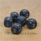 D3 (6 Sided) RPG Dice Set 6pc - Dusty Blue with Copper Numbers