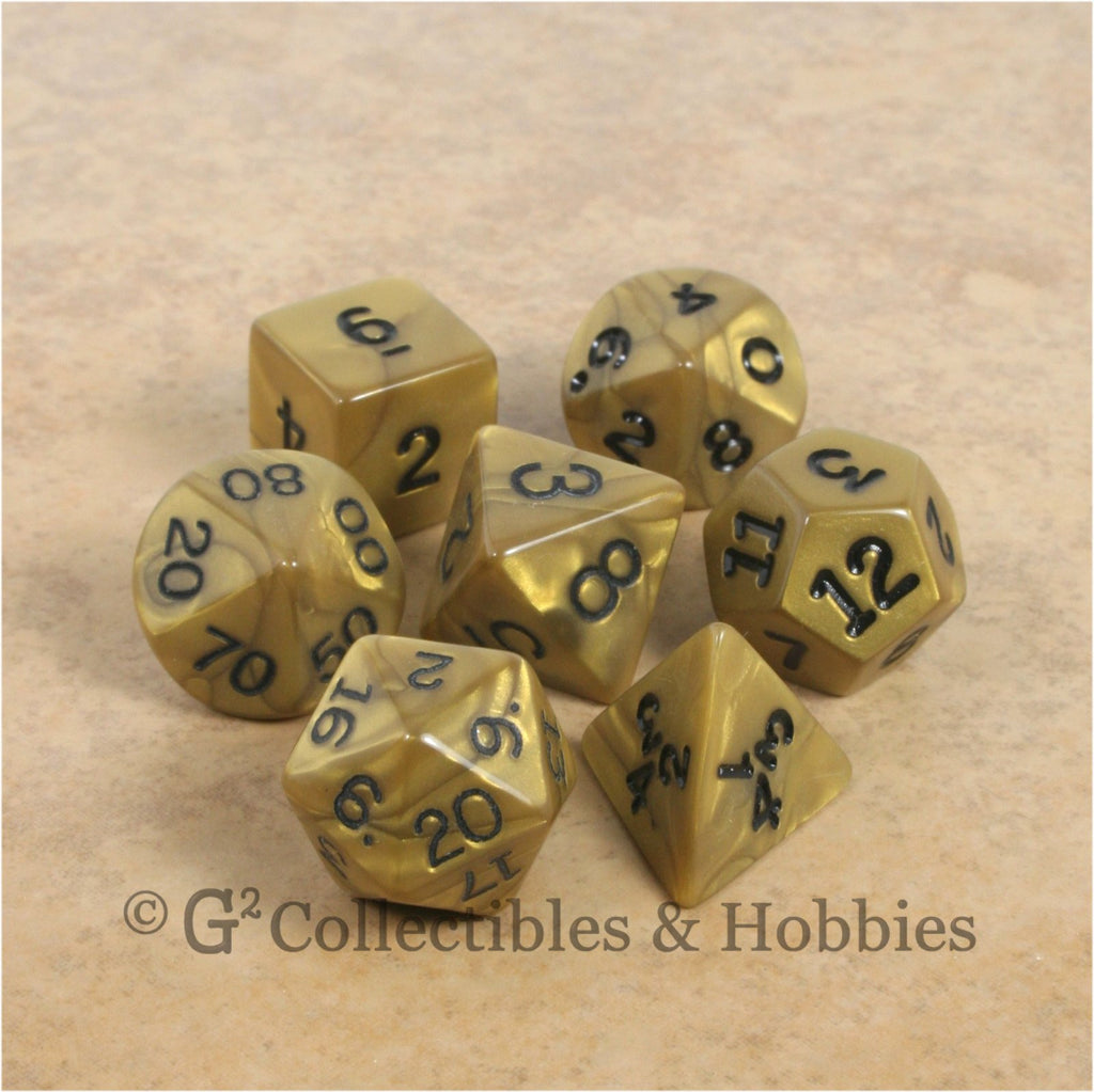 RPG Dice Set Olympic Gold with Black Numbers 7pc