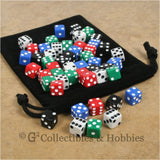 D6 8mm Opaque Multicolored with White/Black Pips 50pc Dice & Bag Set