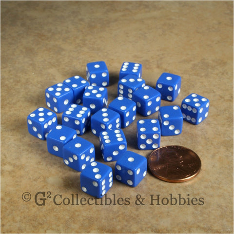 D6 8mm Opaque Blue with White Pips 20pc Dice Set