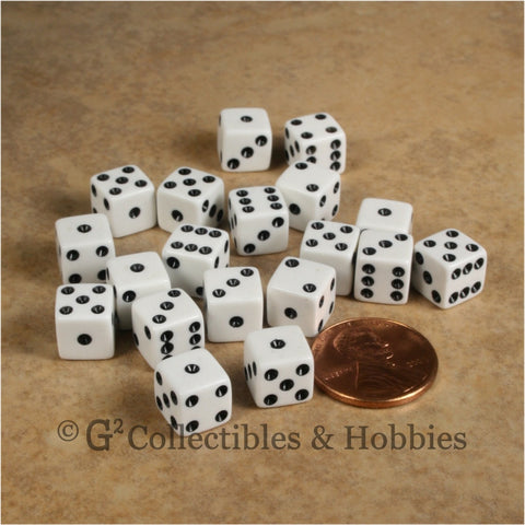 D6 8mm Opaque White with Black Pips 20pc Dice Set