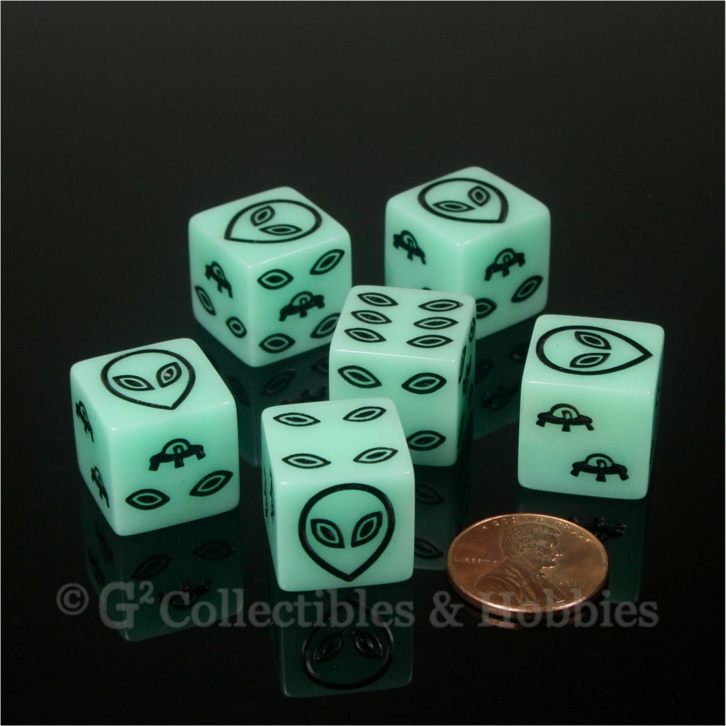 Alien UFO Glow in the Dark 6pc Dice Set - Black