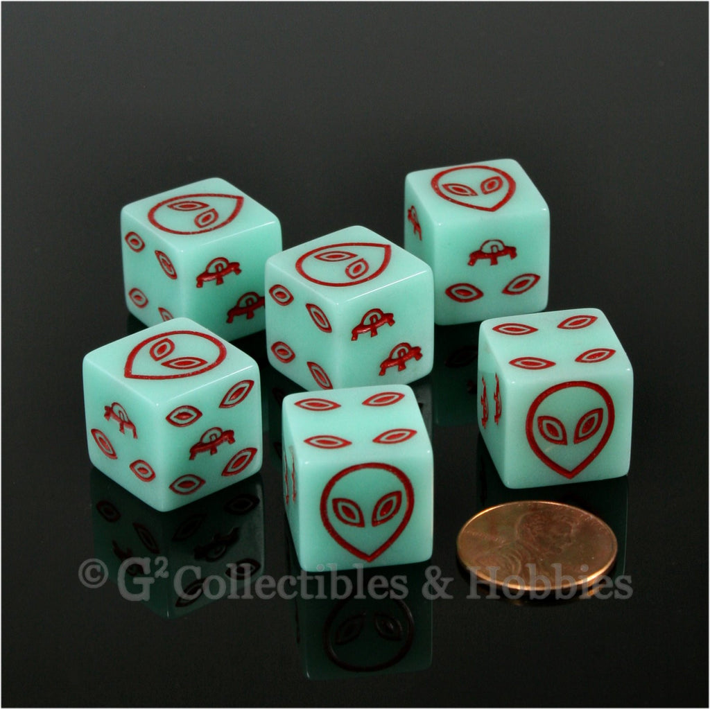 Alien UFO Glow in the Dark 6pc Dice Set - Red