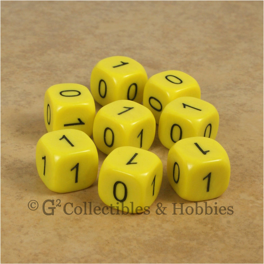 Binary Dice Numbers 0 & 1 D6 Set - 8pc Yellow