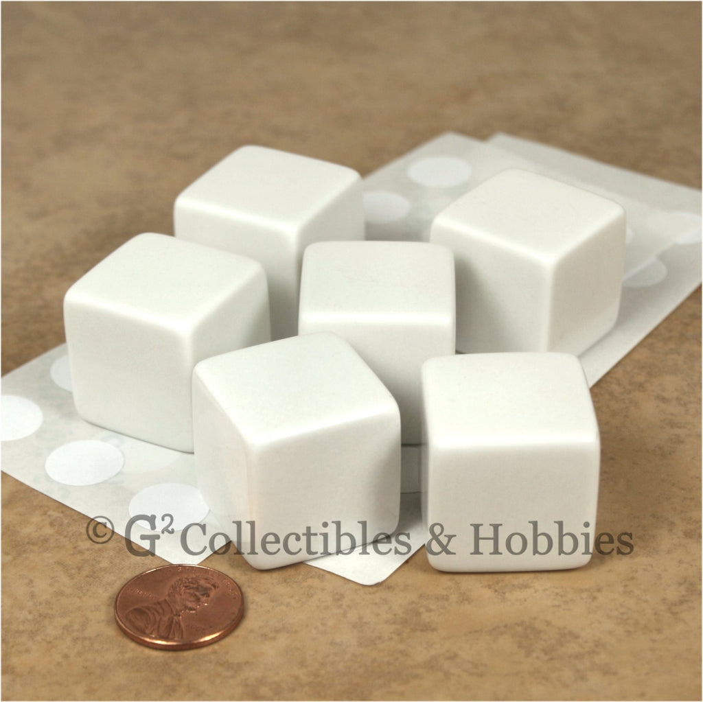 D6 25mm Blank White 6pc Dice Set