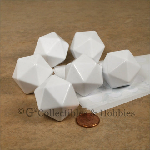 D20 30mm Blank White 6pc Dice Set