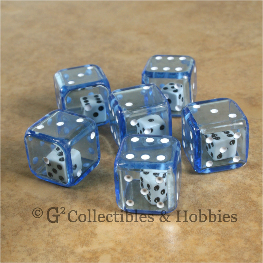 D6 19mm Double Dice 6pc Dice Set - Blue