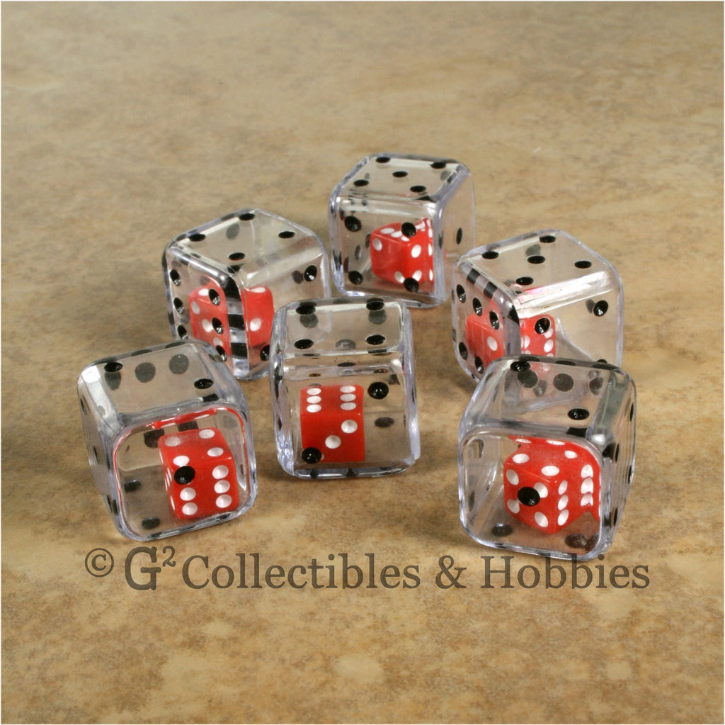 D6 19mm Double Dice 6pc Dice Set - Clear