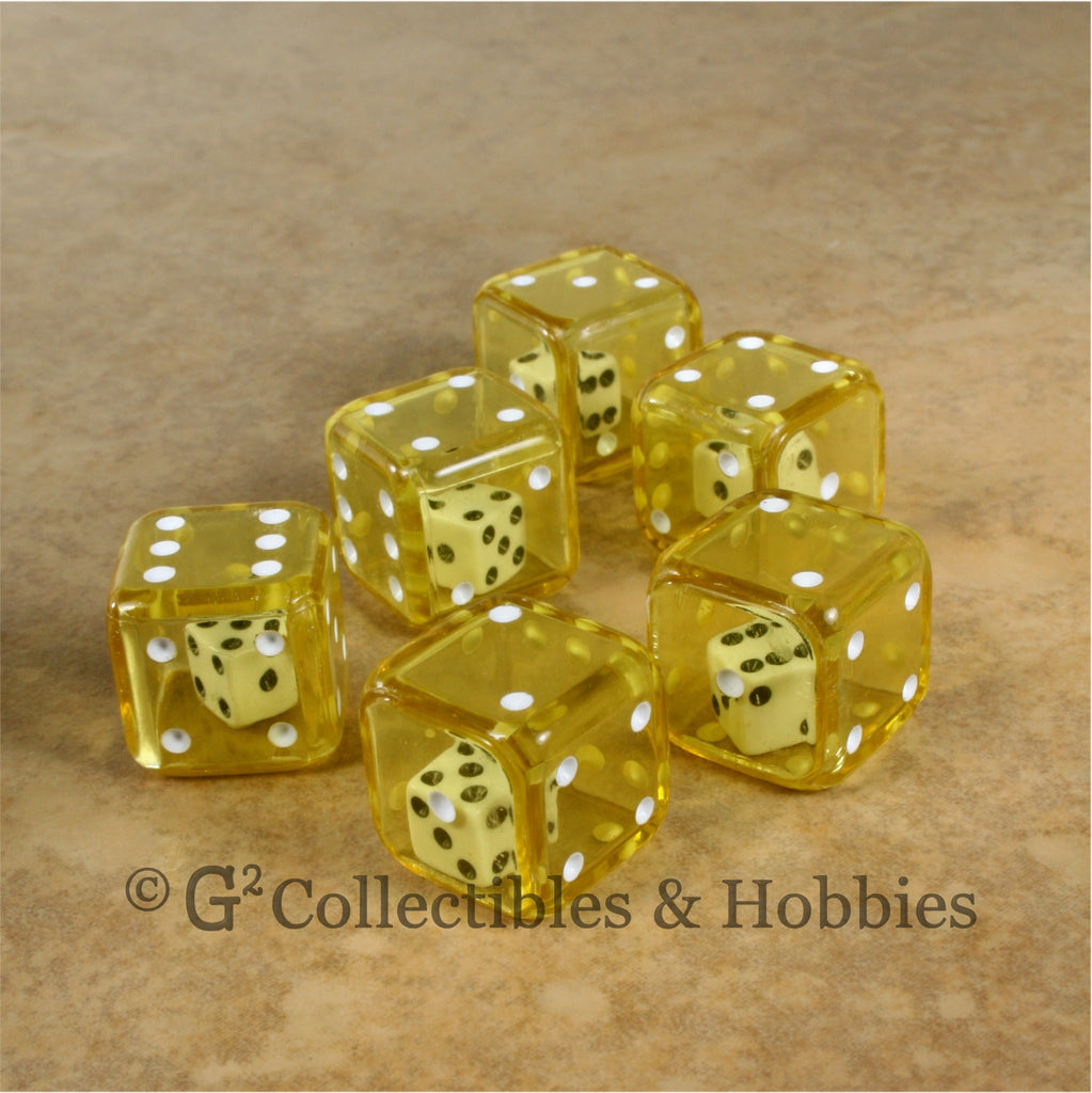 D6 19mm Double Dice 6pc Dice Set - Yellow