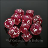 RPG Dice Set Glitter Purple Red with White Numbers 10pc