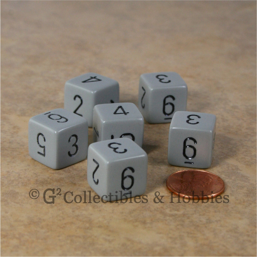 D6 RPG Dice Set : Opaque Gray with Black Numbers 6pc
