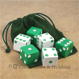 D6 25mm Jumbo Lucky Shamrock Dice 6pc & Bag Set