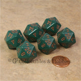 D20 RPG Dice Set : Opaque 6pc - Dusty Green with Copper Numbers