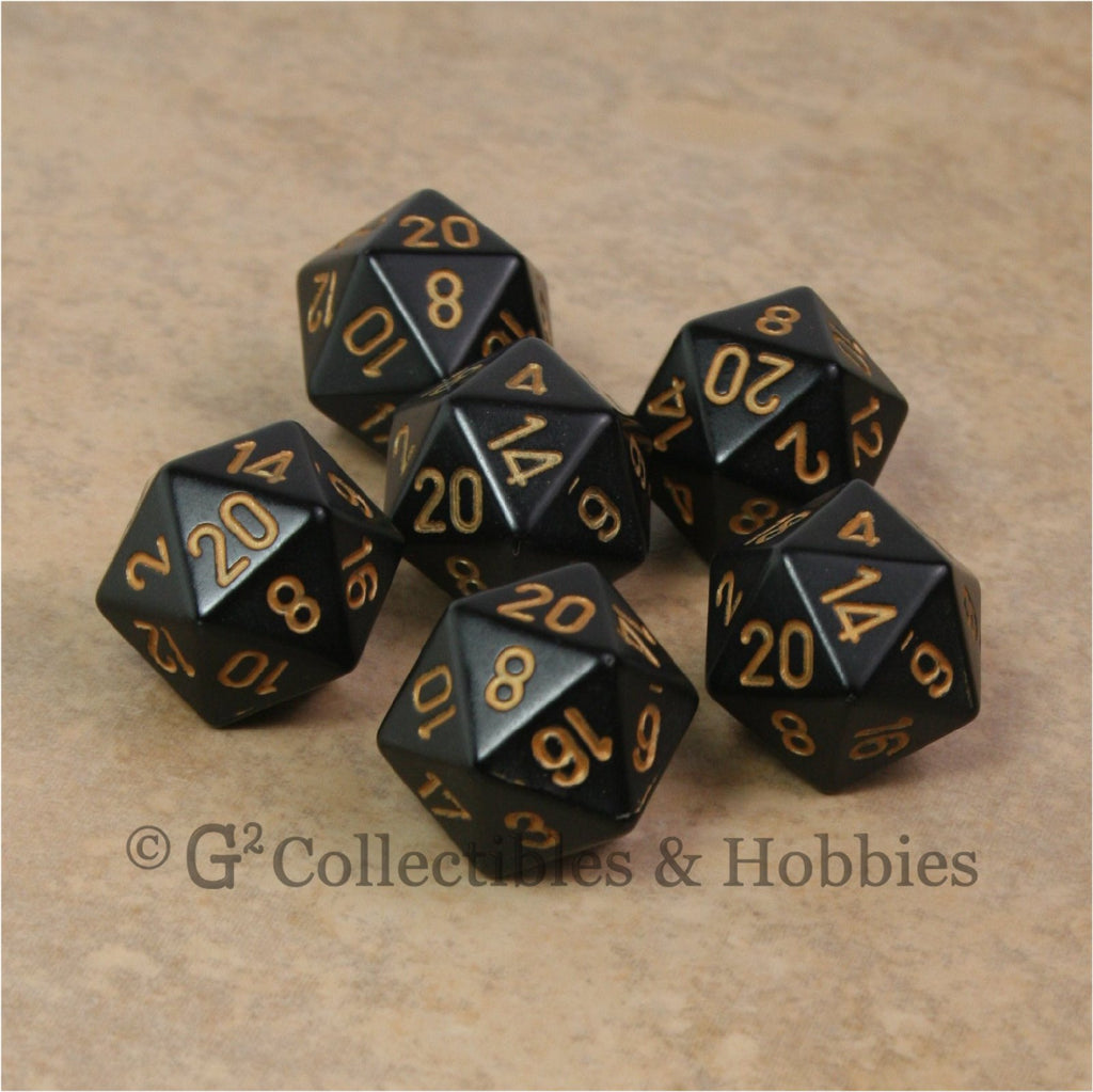 D20 RPG Dice Set : Opaque 6pc - Black with Gold Numbers