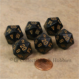 D20 RPG Dice Set : Opaque 6pc - Black with Gold Numbers