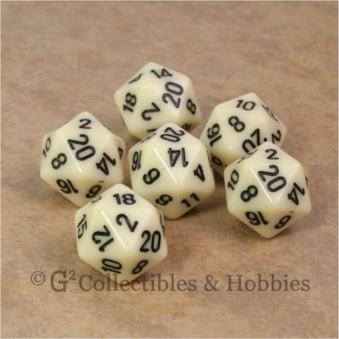 D20 RPG Dice Set : Opaque 6pc - Ivory with Black Numbers