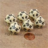 D20 RPG Dice Set : Opaque 6pc - Ivory with Black Numbers