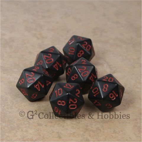 D20 RPG Dice Set : Opaque 6pc - Black with Red Numbers