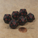 D20 RPG Dice Set : Opaque 6pc - Black with Red Numbers