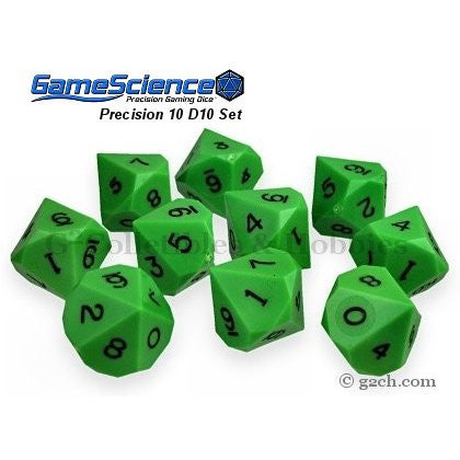 Gamescience Precision D10 Dice Set Opaque Green 10pc