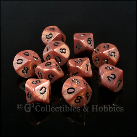 D10 Olympic Pearlized Bronze with Black Numbers 10pc Dice Set