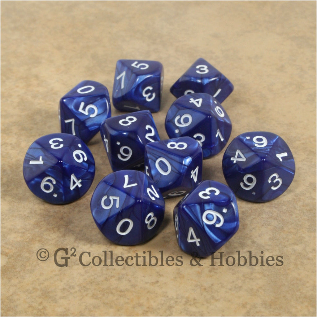 D10 Pearlized Navy Blue with White Numbers 10pc Dice Set
