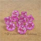 D10 Transparent Orchid with White Numbers 10pc Dice Set