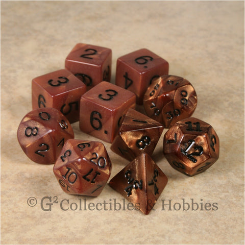 RPG Dice Set Olympic Bronze with Black Numbers 10pc