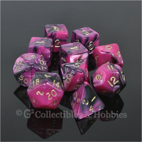 RPG Dice Set Toxic Black Pink with Gold Numbers 10pc